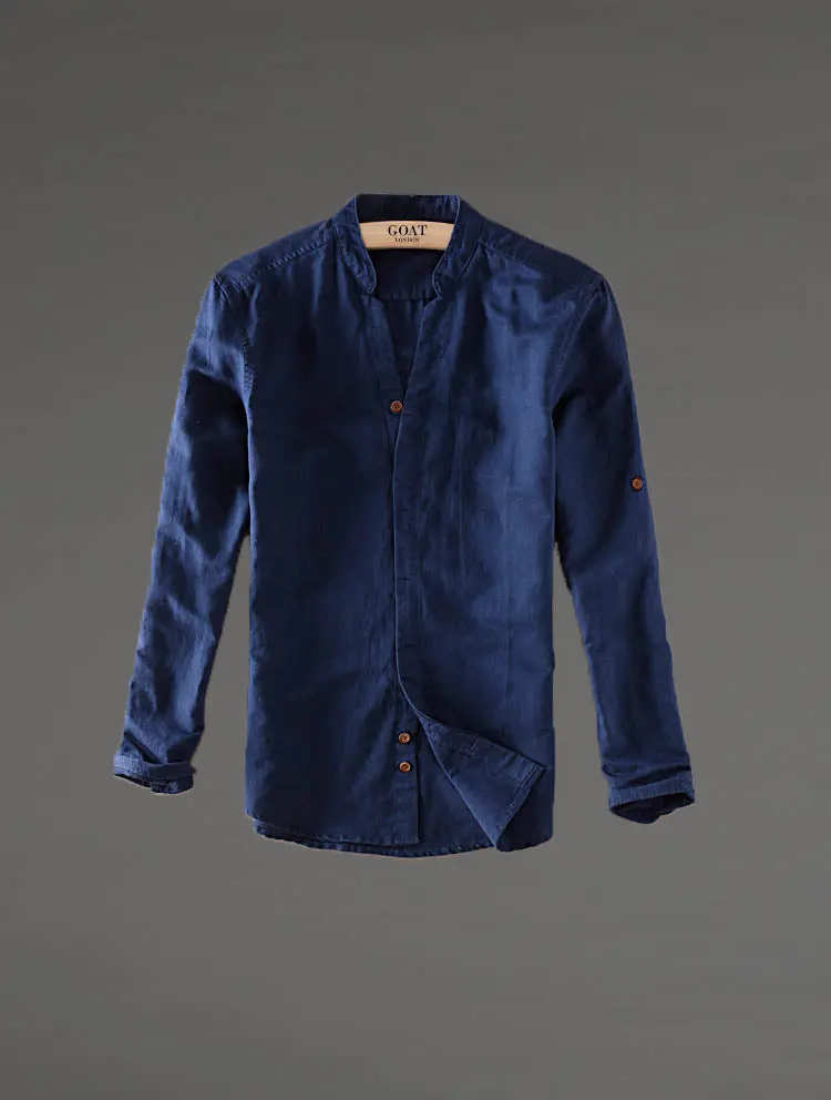 Camisa de lino Manga Larga Beige cuello en V - Image 3