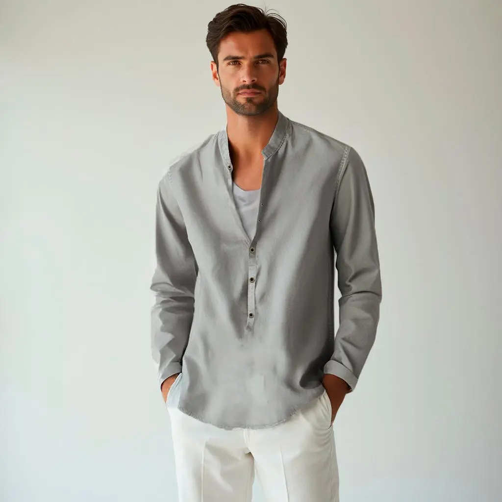 Camisa de lino Manga Larga cuello mao - Image 6