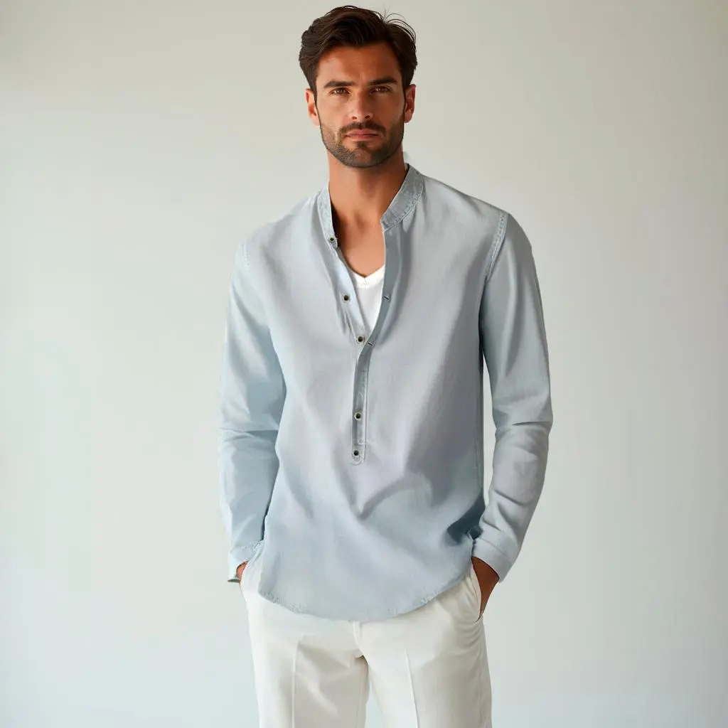 Camisa de lino Manga Larga cuello mao - Image 7